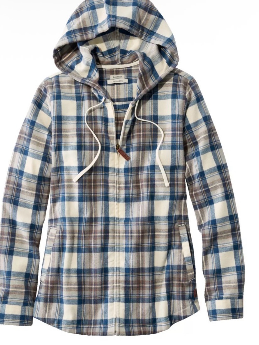 L.L. Bean Plaid Flannel Shirt Relaxed Zip Hoodie